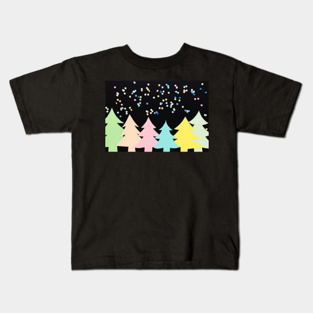 Confetti Snows Down On Colorful Paper Trees Kids T-Shirt by karinelizabeth